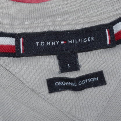 Tommy Hilfiger Men's Beige Organic Cotton V-Neck Jumper Size L