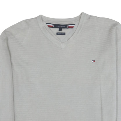 Tommy Hilfiger Men's Beige Organic Cotton V-Neck Jumper Size L