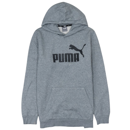 Puma Men's Grey Pullover Hoodie L Logo Fleece Sweatshirt