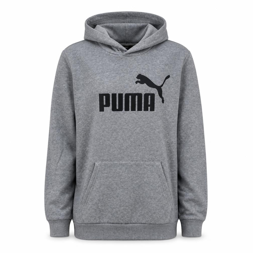 Puma Men's Grey Pullover Hoodie L Logo Fleece Sweatshirt