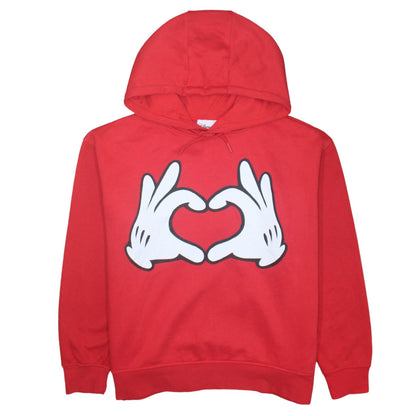 Disney Women Red Hoodie L 14/16 Mickey Hands Heart Print Pullover
