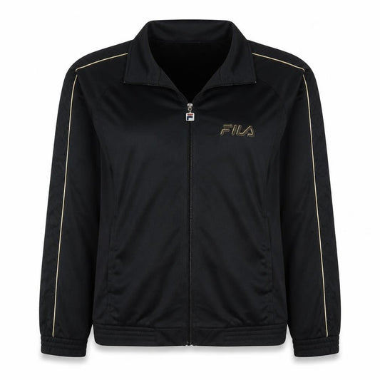 Front view of Fila Women's Black XL Full Zip Sweatshirt with Gold Logo Trim