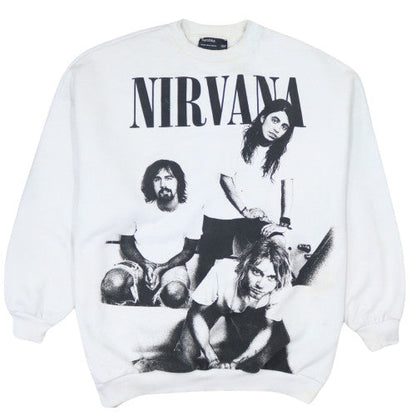 Bershka Women White Nirvana Graphic Print Crew Neck Sweatshirt XS