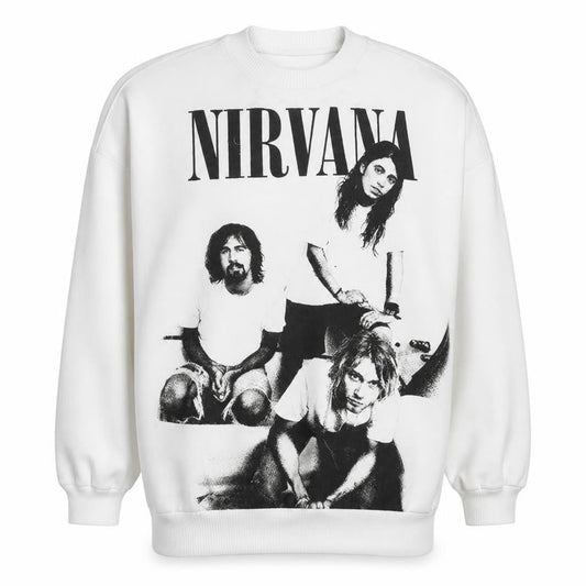 Bershka Women White Nirvana Graphic Print Crew Neck Sweatshirt XS