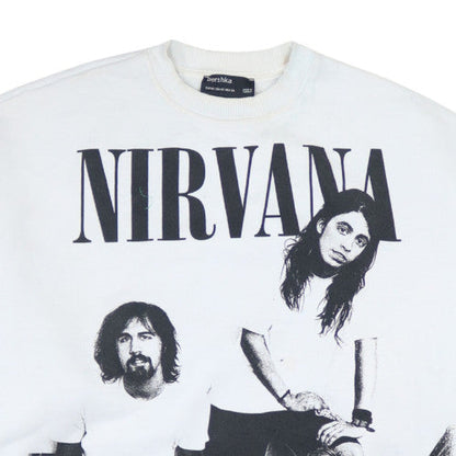 Bershka Women White Nirvana Graphic Print Crew Neck Sweatshirt XS