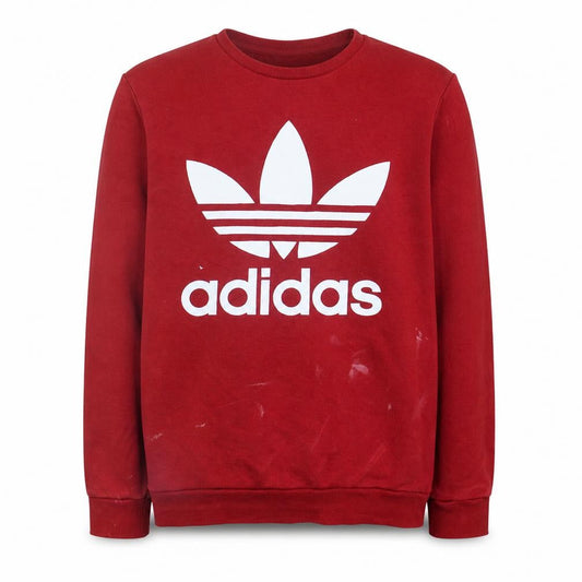 Front view of Adidas boys’ red crew neck graphic print sweatshirt, size 15-16, years