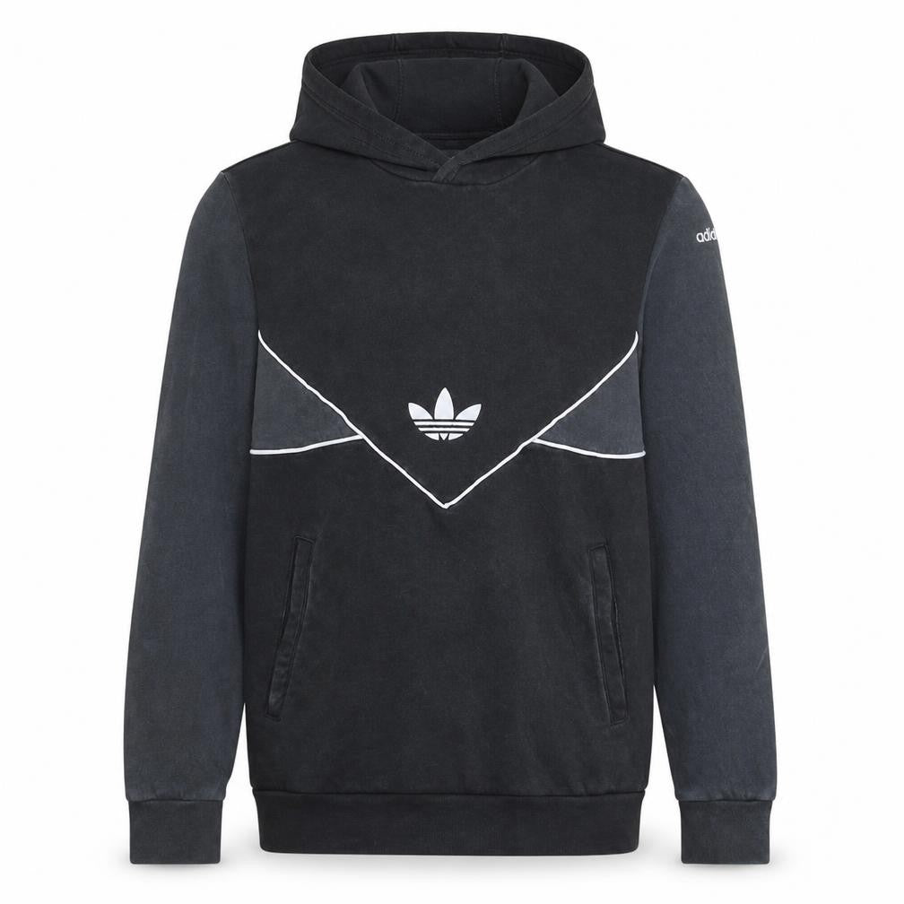 Front view of Adidas boys’ black pullover hoodie 13-14 years colourblock sports fleece