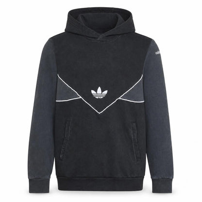 Front view of Adidas boys’ black pullover hoodie 13-14 years colourblock sports fleece