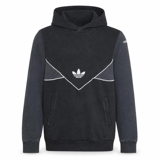 Front view of Adidas boys’ black pullover hoodie 13-14 years colourblock sports fleece