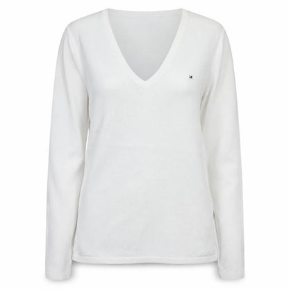 Tommy Hilfiger Women White Cotton V-Neck Long Sleeve Jumper M