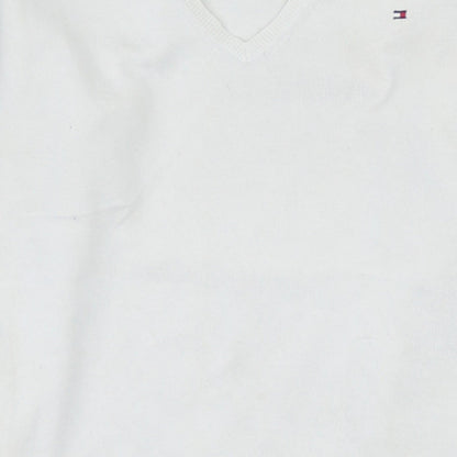Tommy Hilfiger Women White Cotton V-Neck Long Sleeve Jumper M