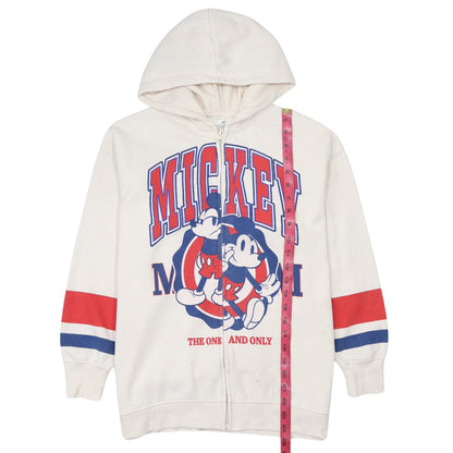 H&M Boys White Full Zip Mickey Mouse Hoodie 10-12 Years Cotton Blend