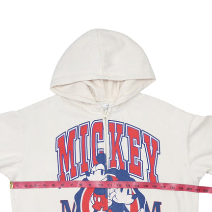 H&M Boys White Full Zip Mickey Mouse Hoodie 10-12 Years Cotton Blend