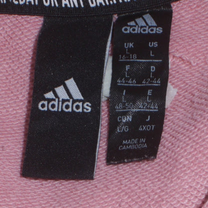 Adidas Women Pink Pullover Hoodie L Logo Graphic Casual Sweatshirt