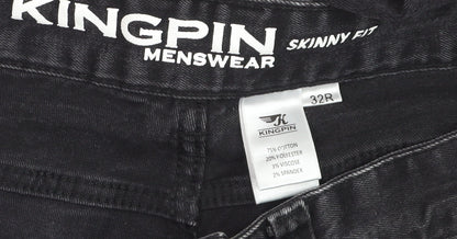 Kingpin Mens Black Skinny Fit Stretch Denim Jeans 32R