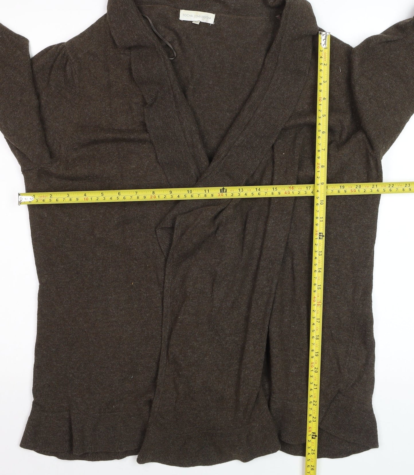 Rocha John Rocha Women Brown Size 20 Collared Cardigan Knit Jumper