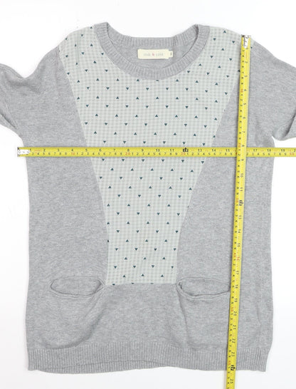 Indi & Cold Women's Grey Geometric Knit Pullover Jumper Size S