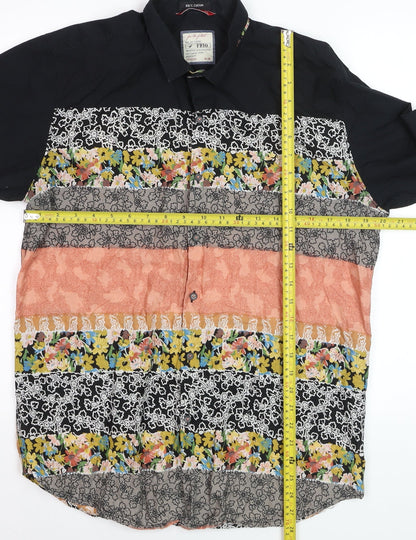 FRIO Womens Multicoloured Floral Stripe Cotton Button-Up Shirt XL