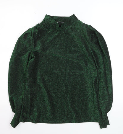 Gallery Women’s Green Glitter Mock Neck Long Sleeve Pullover Jumper Size 8
