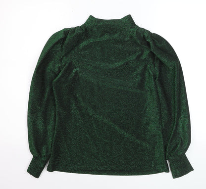 Gallery Women’s Green Glitter Mock Neck Long Sleeve Pullover Jumper Size 8