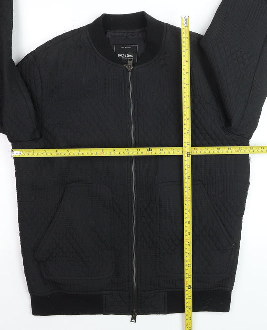 ONLY & SONS Men's Black Quilted Bomber Jacket Size L Regular Fit