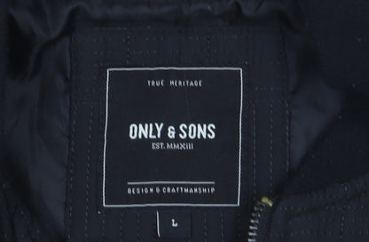 ONLY & SONS Men's Black Quilted Bomber Jacket Size L Regular Fit