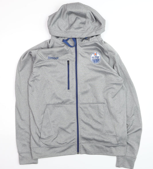 Reebok Men's Grey NHL Edmonton Oilers Full Zip Hooded Track Jacket L