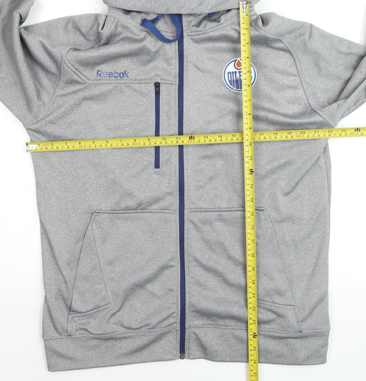 Reebok Men's Grey NHL Edmonton Oilers Full Zip Hooded Track Jacket L