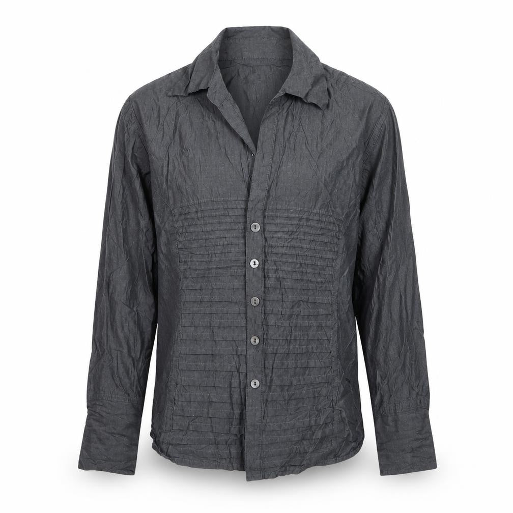 Tracy M Men's Grey Cotton Long Sleeve Button-Up Shirt S
