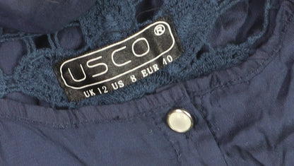 USCO Women's Blue Sleeveless Crochet Tunic Blouse Size 12