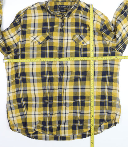 Dunnes Men's Yellow Blue Check Long Sleeve Regular Fit Cotton Shirt XXL