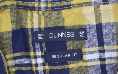 Dunnes Men's Yellow Blue Check Long Sleeve Regular Fit Cotton Shirt XXL