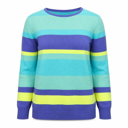 South Women’s Multicoloured Striped Acrylic Jumper UK 8 Crew Neck