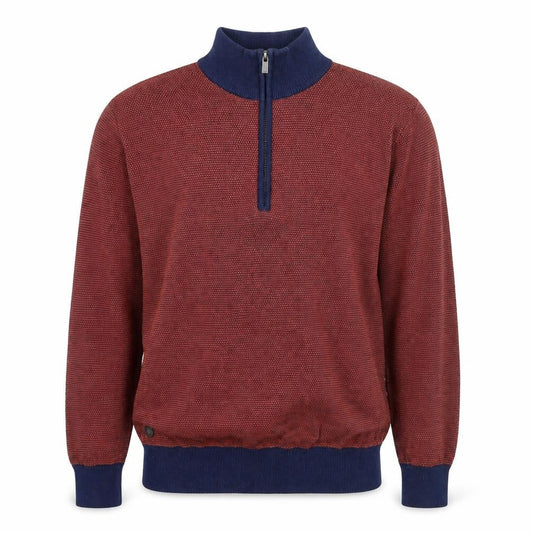 6th Sense Men's Red Blue 1/4 Zip Cotton Jumper L Knit High Neck