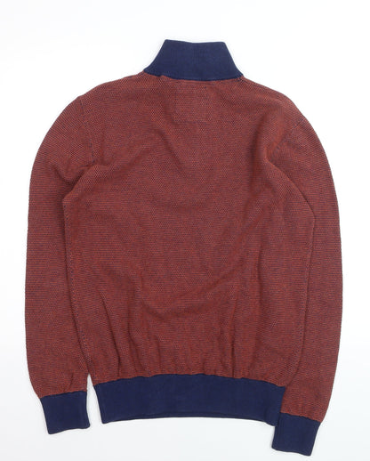 6th Sense Men's Red Blue 1/4 Zip Cotton Jumper L Knit High Neck