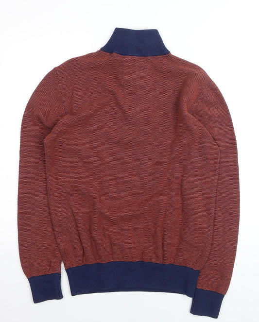 6th Sense Men's Red Blue 1/4 Zip Cotton Jumper L Knit High Neck