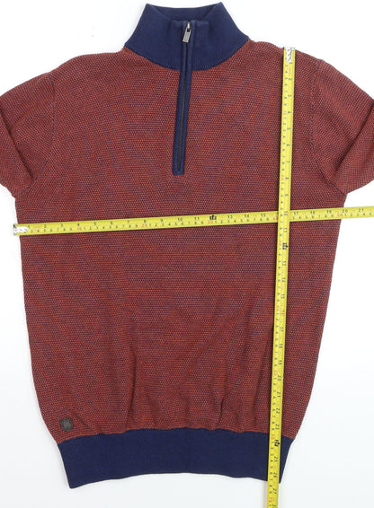 6th Sense Men's Red Blue 1/4 Zip Cotton Jumper L Knit High Neck