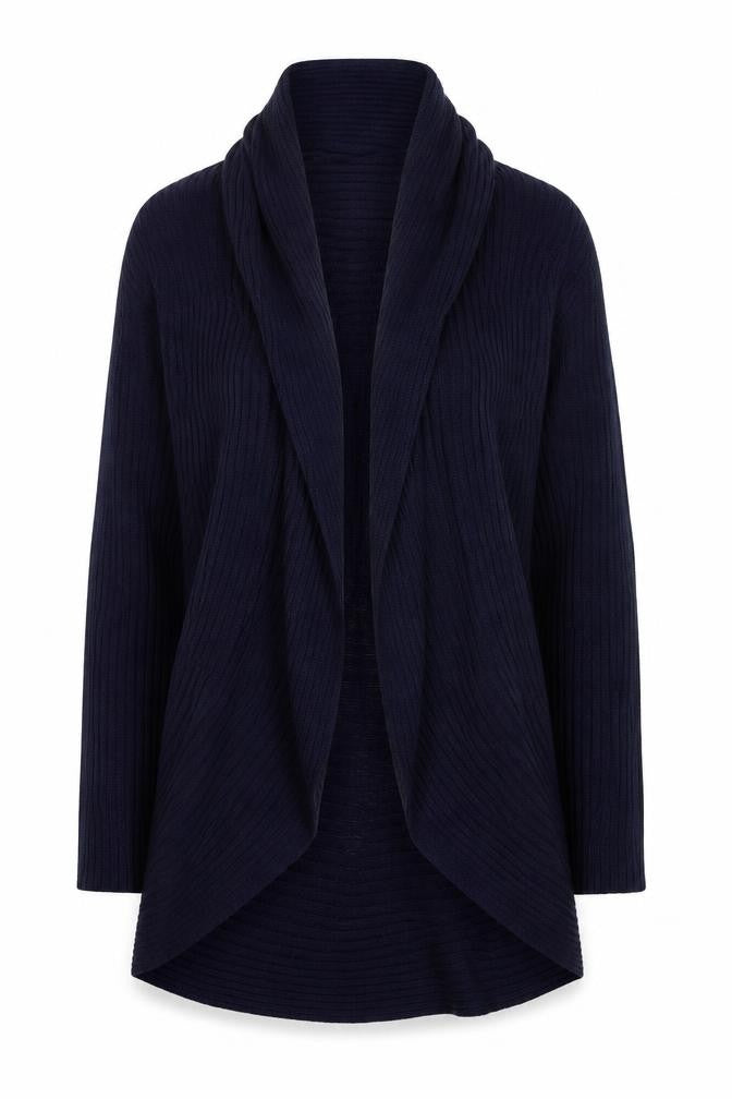 Front view of Gallery Women’s Blue Long Sleeve Hooded Cardigan, size UK 12