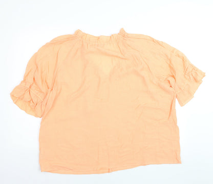 Gallery Women’s Orange Tunic Blouse XL Cotton V-Neck Ruffle Sleeve