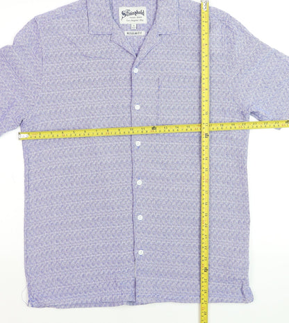 The Stronghold Men's Blue Geometric Regular Fit Cotton Short Sleeve Shirt - S