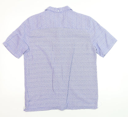 The Stronghold Men's Blue Geometric Regular Fit Cotton Short Sleeve Shirt - S