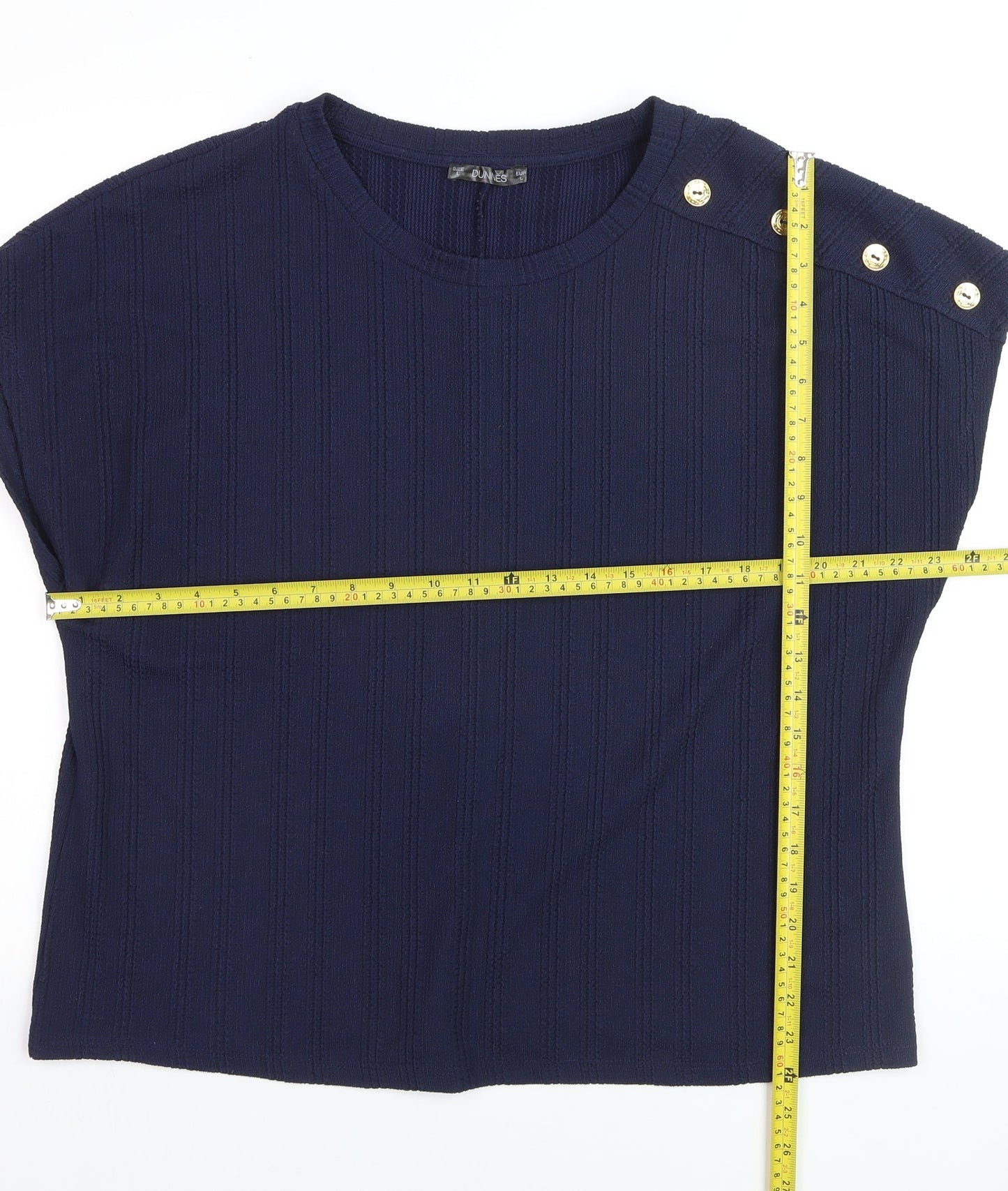 Dunnes Women Navy Short Sleeve Button Accent Knit Top Size L