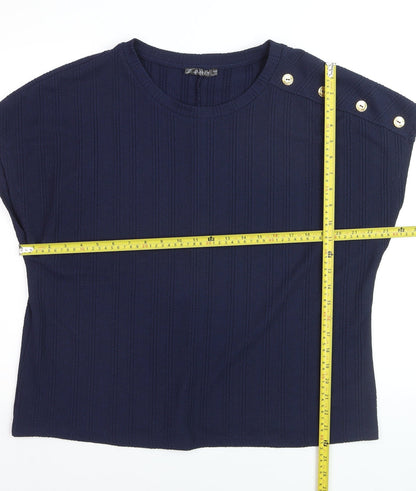 Dunnes Women Navy Short Sleeve Button Accent Knit Top Size L