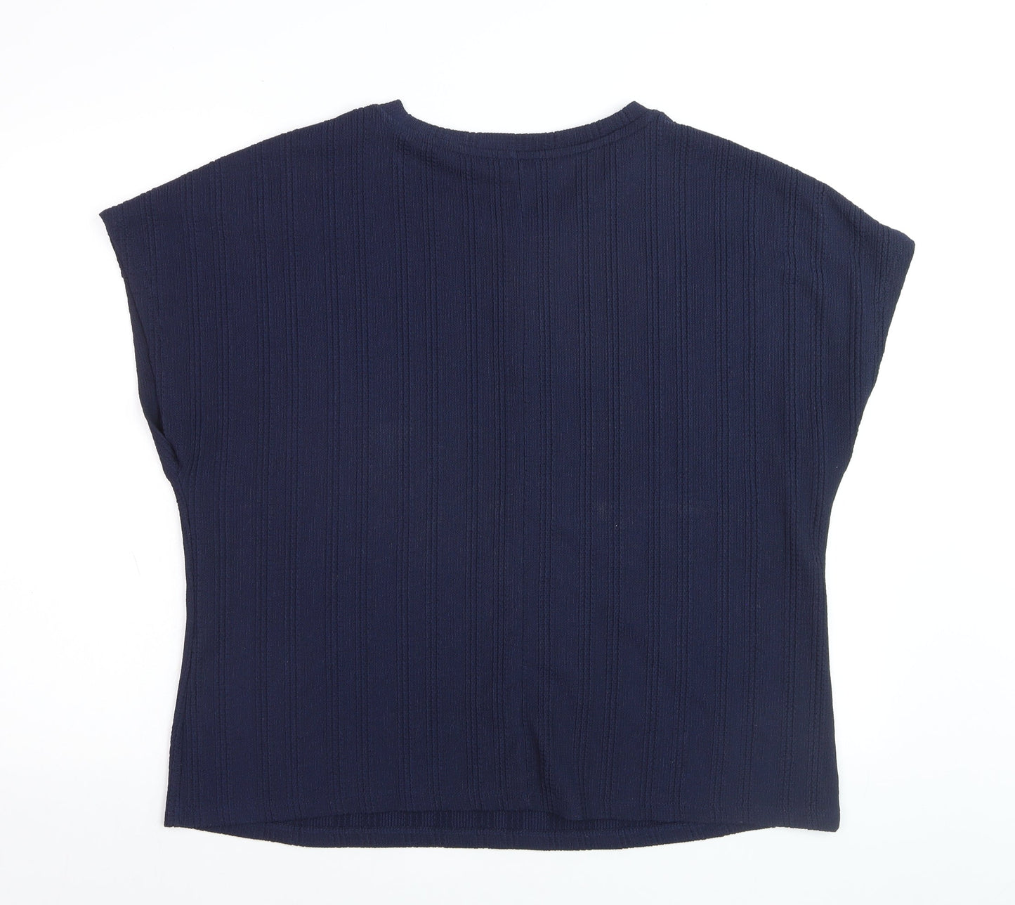 Dunnes Women Navy Short Sleeve Button Accent Knit Top Size L