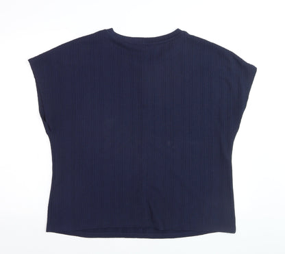 Dunnes Women Navy Short Sleeve Button Accent Knit Top Size L