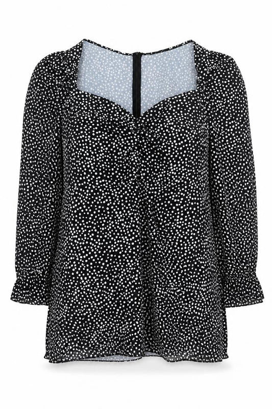 I Saw It First Womens Black Polka Dot Sweetheart Long Sleeve Blouse Size 18