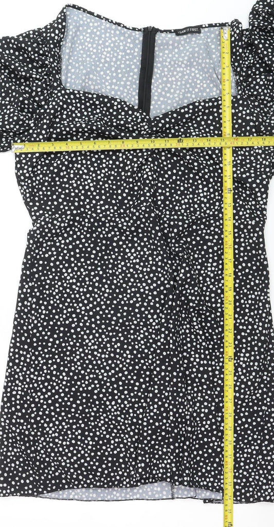 I Saw It First Womens Black Polka Dot Sweetheart Long Sleeve Blouse Size 18