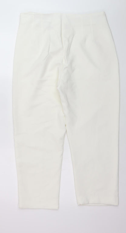 Stradivarius Women White Slim Tapered Trousers Size 16