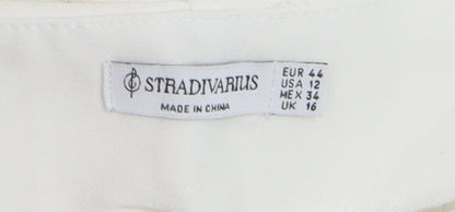 Stradivarius Women White Slim Tapered Trousers Size 16