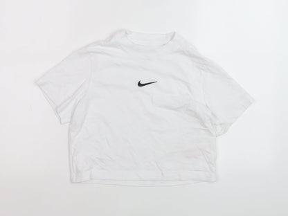 Nike Teens White Loose Fit Basic T-Shirt XS Cotton Crew Neck